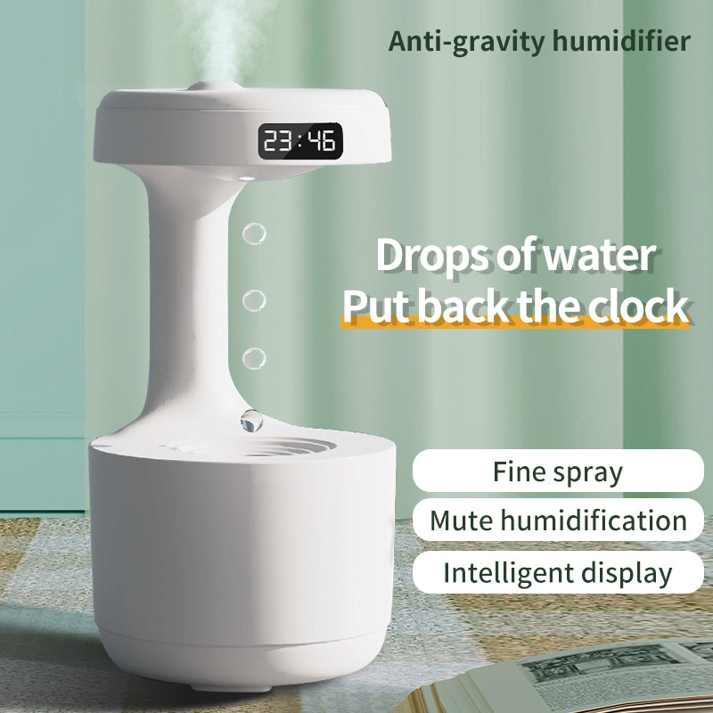 Bedroom Anti-Gravity Humidifier with Clock Water Drops, Backflow Aroma Diffuser, Large Capacity, Office Bedroom Silent, Heavy Fog Household Sprayer